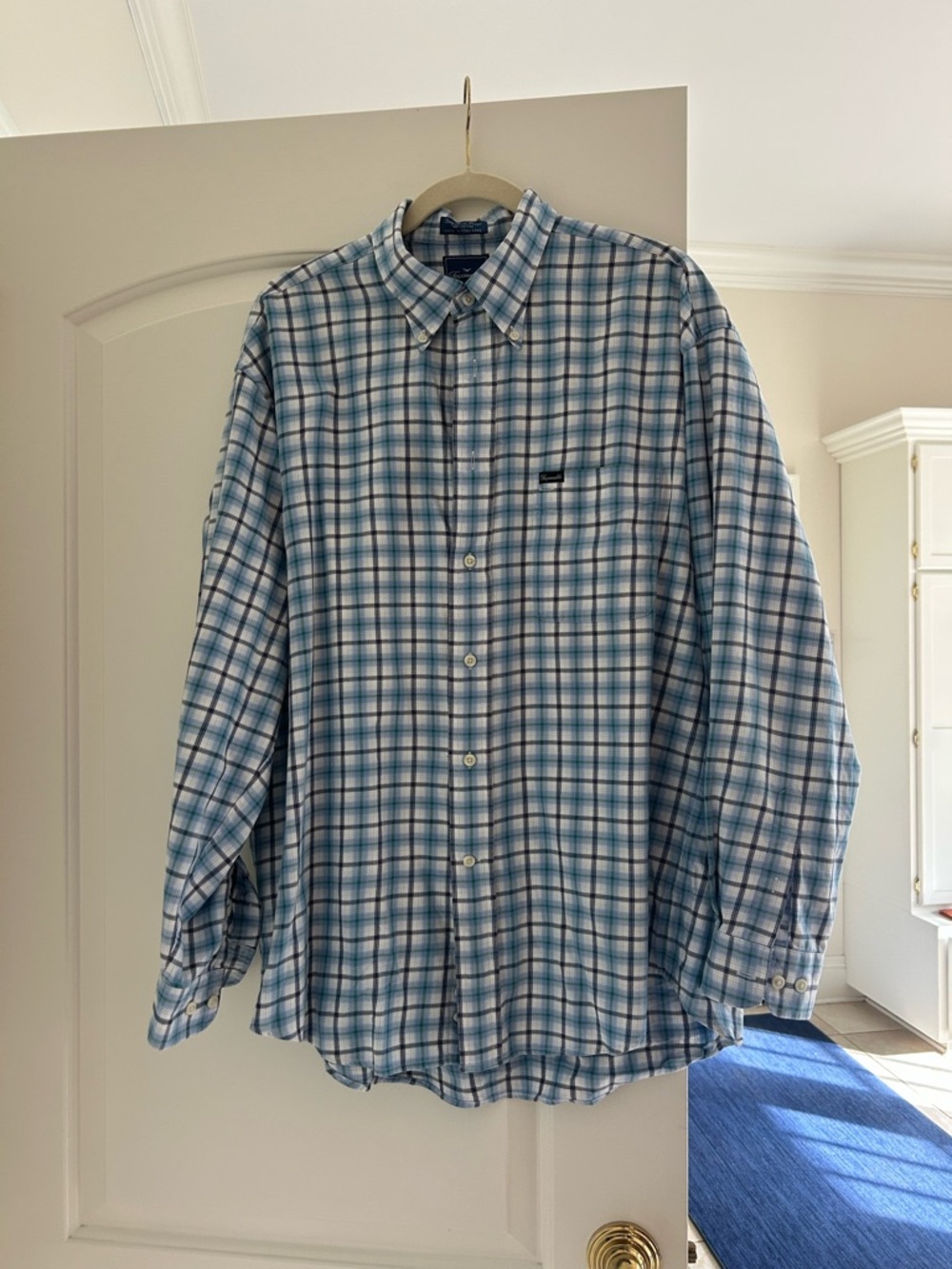 Men’s Faconnable Classic Blue Plaid Button-Down Shirt
